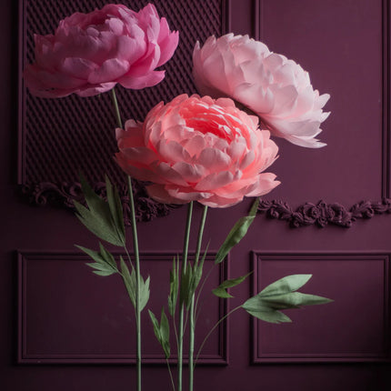 3 Standing Oversized Paper Peonies with metal base