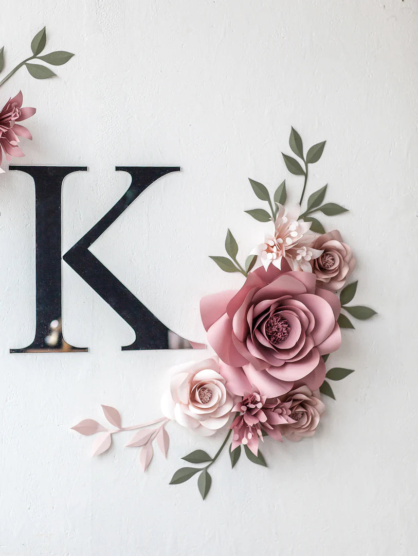 Misty Rose and Olive Green Paper Flower Set