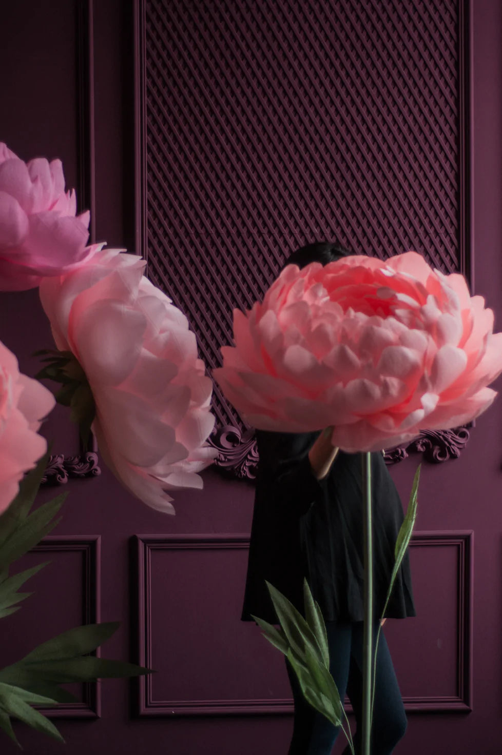 3 Standing Oversized Paper Peonies with metal base